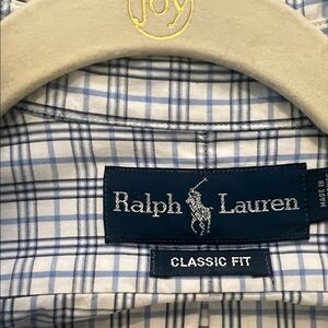 Ralph Lauren Men's White and Blue Plaid Button-Down Shirt